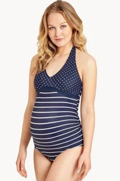 One Pieces|Jojo Maman Bebe Maternity Stripe Halter One Piece Navy/White