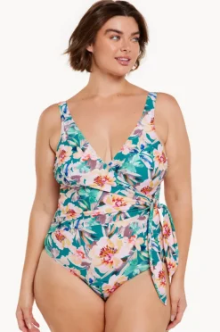 One Pieces|Capriosca Maui Tie Cross Over One Piece Pink/Green