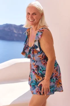 One Pieces|Capriosca Mauritius Frill Swim Dress Dusty blue