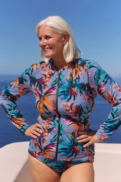 Rashies & Sunsuits|Capriosca Mauritius Long Sleeve Zip Suntop Dusty blue