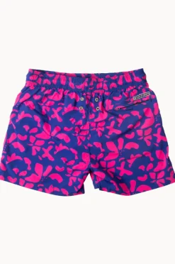 Boardshorts|Pier St. Barth Mens Big Floral Swim Short Navy/Pink
