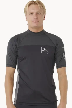 Rashies|Rip Curl Mens Drive Short Sleeve Suntop Black