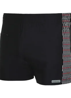 Trunks|Wavebreaker Mens Geo Splice Zip Swim Short Black/Red