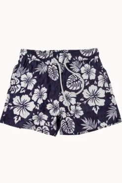 Boardshorts|Pier St. Barth Mens Hibiscus Swim Short Navy