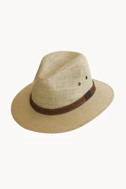 Headwear|Sundaise Mens Leather Band Linen Drover Hat Wheat