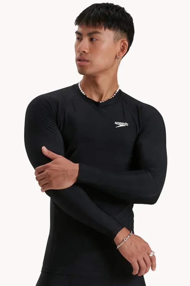 Rashies|Speedo Mens Long Sleeve Suntop BLACK