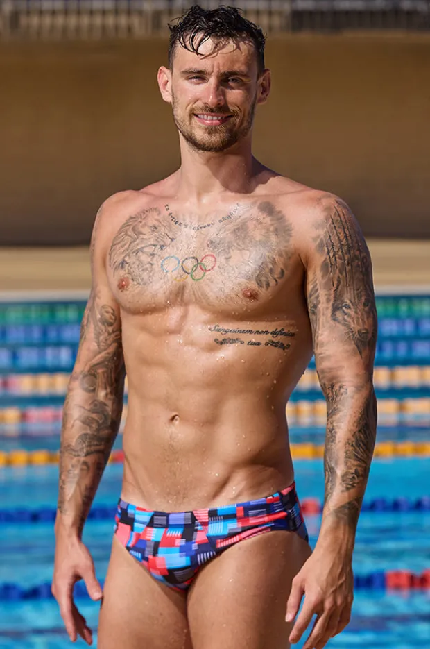 Briefs|Funky Trunks Mens Motherboard Brief Blue/red