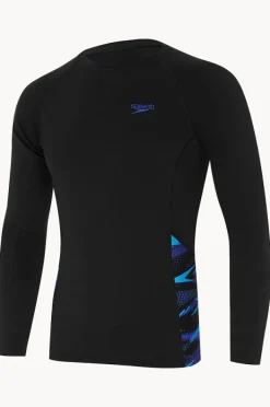Rashies|Speedo Mens Splice Long Sleeve Suntop Black/Cobalt