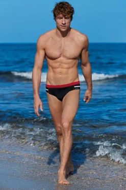 Briefs|Wavebreaker Mens Splice Piped Brief Black/Red