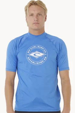 Rashies|Rip Curl Mens Stapler Short Sleeve Suntop Blue
