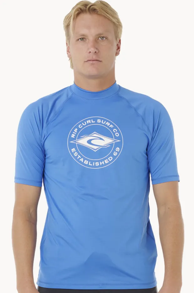 Rashies|Rip Curl Mens Stapler Short Sleeve Suntop Blue
