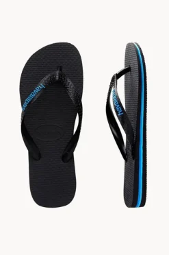 Footwear|Havaianas Mens Top Rubber Logo Thong Black/blue