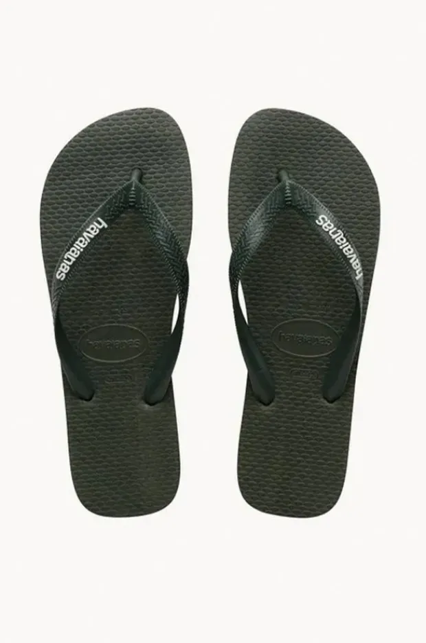 Footwear|Havaianas Mens Top Rubber Logo Thong Olive