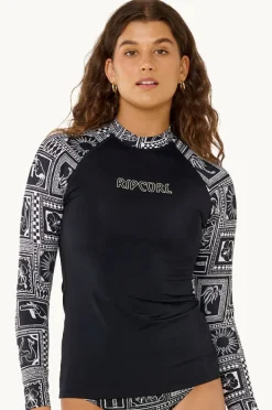 Rashies & Sunsuits|Rip Curl Mermaid Beach Long Sleeve Suntop BLACK