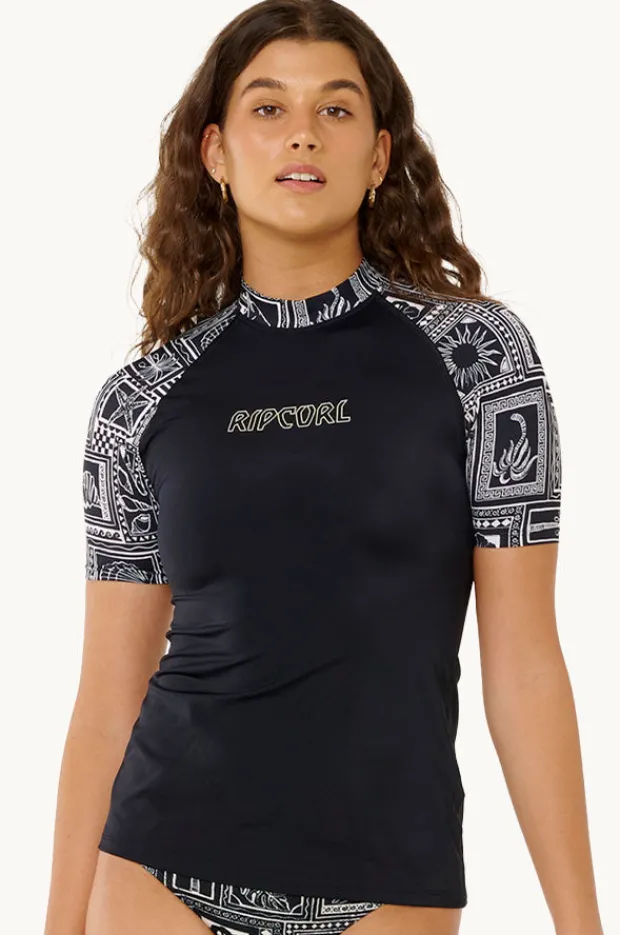 Rashies & Sunsuits|Rip Curl Mermaid Beach Short Sleeve Suntop BLACK