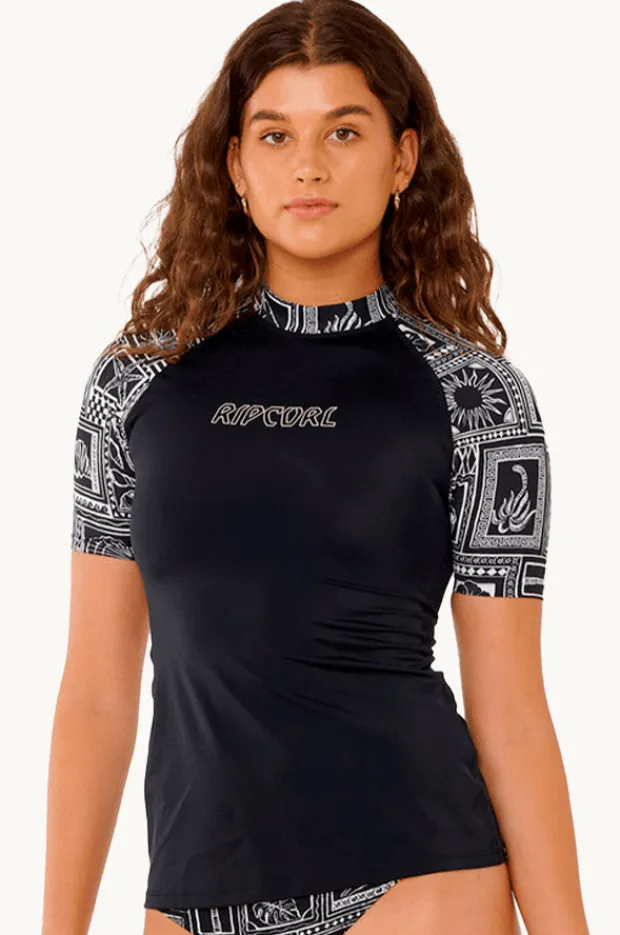 Rashies & Sunsuits|Rip Curl Mermaid Beach Short Sleeve Suntop BLACK