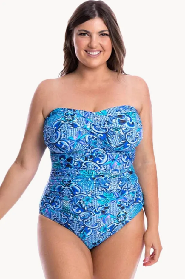 One Pieces|Capriosca Mermaid Twist Front Bandeau One Piece Cobalt