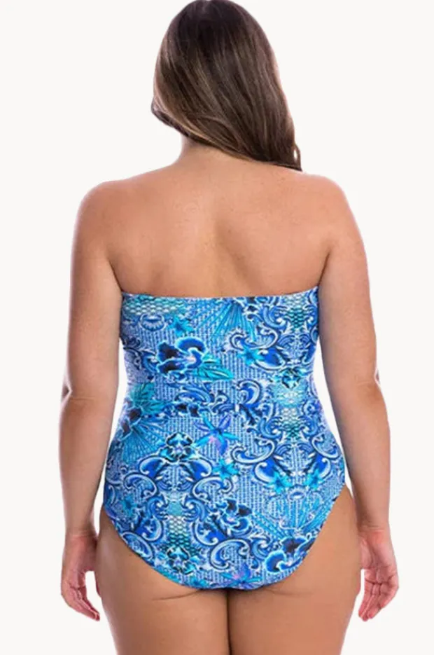 One Pieces|Capriosca Mermaid Twist Front Bandeau One Piece Cobalt