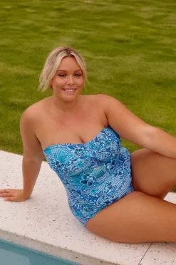 One Pieces|Capriosca Mermaid Twist Front Bandeau One Piece Cobalt