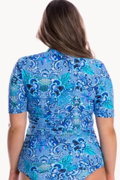 Rashies & Sunsuits|Capriosca Mermaid Zip Front Suntop Cobalt