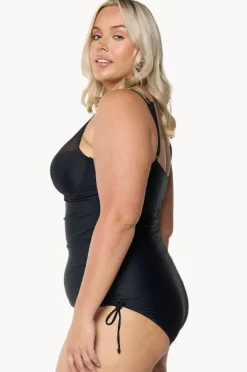 One Pieces|Capriosca Mesh DD/E Cup Ruched Tie Side One Piece BLACK