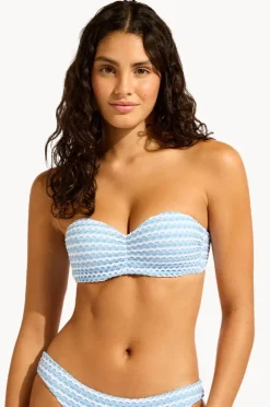 Bikini Tops|Seafolly Mesh Effect Bustier Bandeau Powder blue