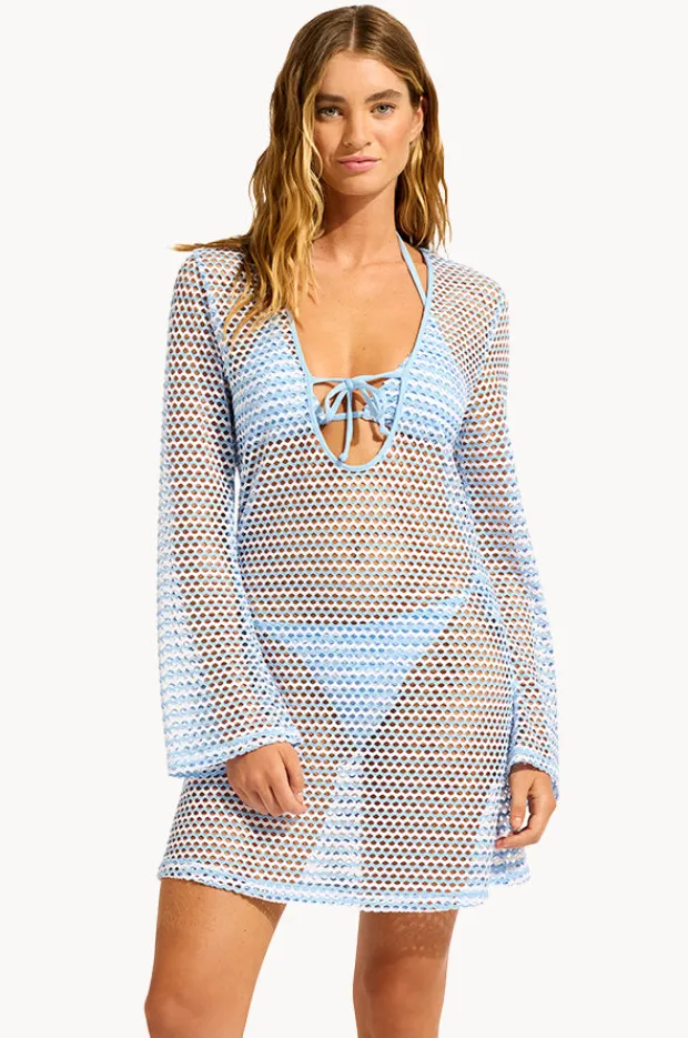 Overswim|Seafolly Mesh Effect Cover Up Powder blue
