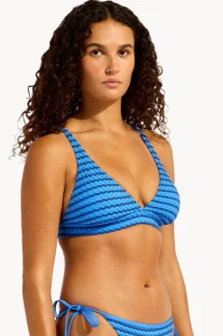 Bikini Tops|Seafolly Mesh Effect Multi Fit Longline Tri Sapphire