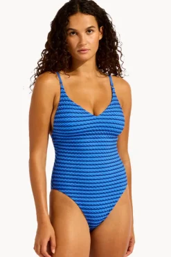 One Pieces|Seafolly Mesh Effect V Neck One Piece Sapphire