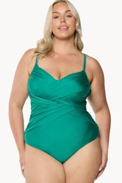 One Pieces|Capriosca Metallic Criss Cross One Piece Emerald