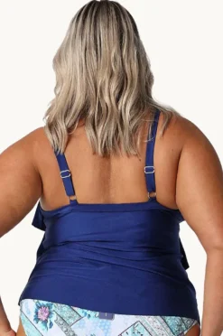 Tankini Tops|Capriosca Metallic Tiered Frill Tankini Separate Navy