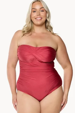 One Pieces|Capriosca Metallic Twist Bandeau One Piece Sangria