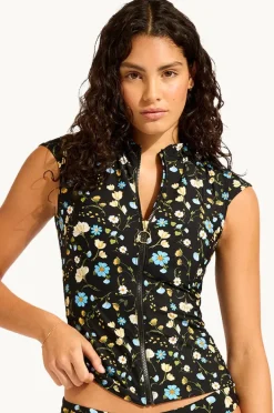 Rashies & Sunsuits|Seafolly Modern Romance Cap Sleeve Suntop Black