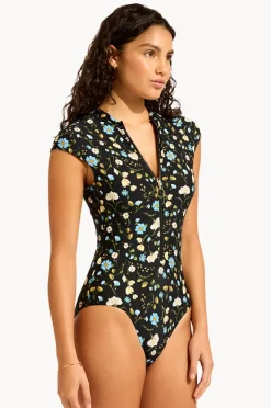One Pieces|Seafolly Modern Romance Zip Front One Piece Black