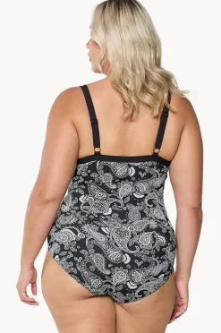One Pieces|Capriosca Mono Paisley DD/E Cup Underwire One Piece Black/white