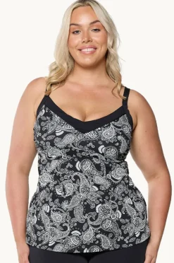 Tankini Tops|Capriosca Mono Paisley F/G Cup Underwire Tankini Separate Black/white