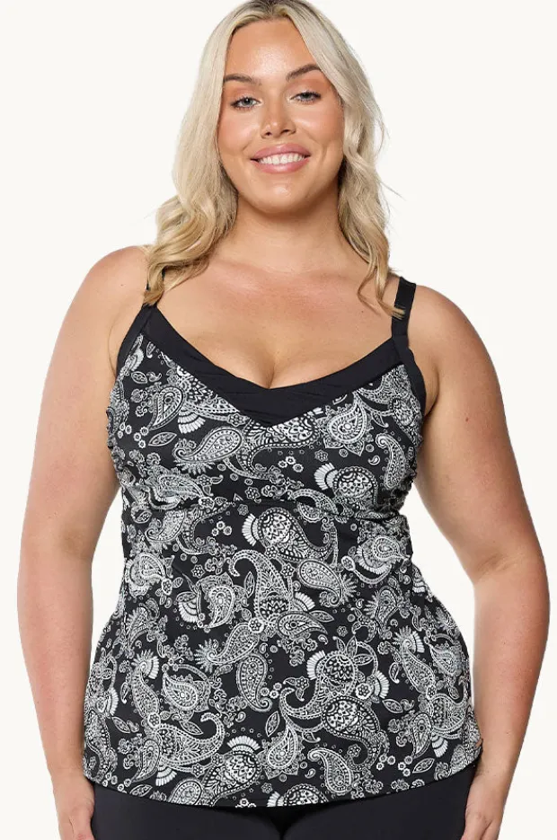 Tankini Tops|Capriosca Mono Paisley F/G Cup Underwire Tankini Separate Black/white