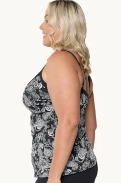 Tankini Tops|Capriosca Mono Paisley F/G Cup Underwire Tankini Separate Black/white