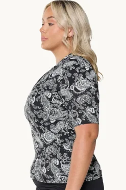 Rashies & Sunsuits|Capriosca Mono Paisley Short Sleeve Suntop Black/white