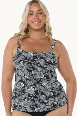 Tankini Tops|Capriosca Mono Paisley Tank Tankini Separate Black/white