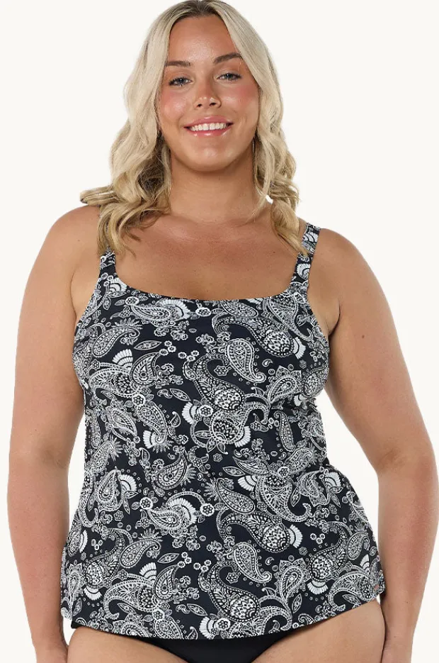 Tankini Tops|Capriosca Mono Paisley Tank Tankini Separate Black/white