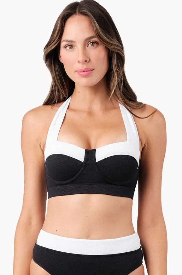 Bikini Tops|Une Piece Monochrome Texture Original Bustier Balconette Black/white