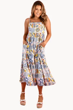 Dresses|Go Girl Moroccan Tiles Ellie Midi Dress Blue/yellow