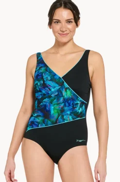 One Pieces|Zoggs Mystic Wrap Front One Piece Black/blue