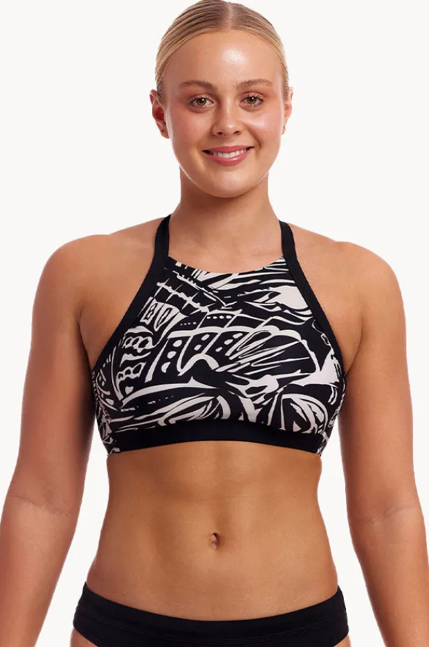 Bikini Tops|Funkita Night Flyer Hi Light Swim Top Black/white