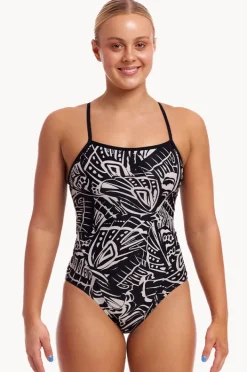 One Pieces|Funkita Night Flyer Single Strap One Piece Black/white