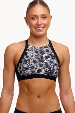Bikini Tops|Funkita Nights Rose Hi Light Swim Top Black/white