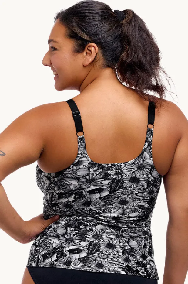 Tankini Tops|Funkita Nights Rose Scoop Neck Tankini Separate Black/white