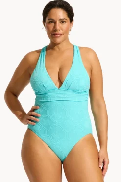 One Pieces|Seafolly Oasis Cross Back One Piece Atoll blue