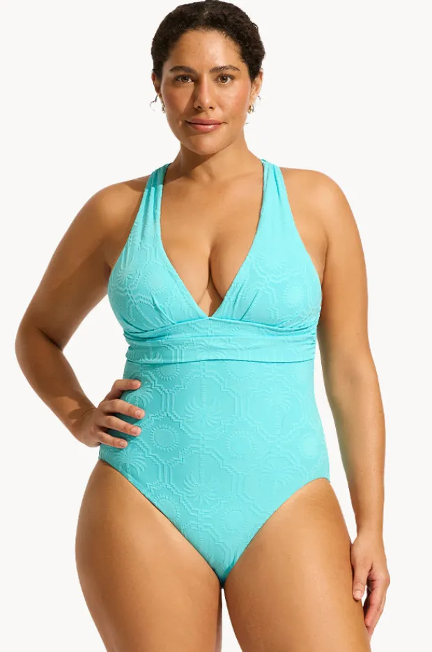 One Pieces|Seafolly Oasis Cross Back One Piece Atoll blue
